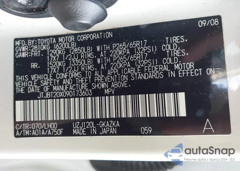 2009 Lexus Gx 470 z USA, uszkodzony, nr VIN JTJBT20X090173603